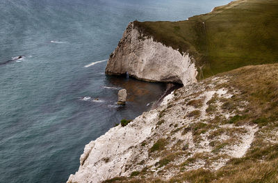 High angle view of rock formation in sea