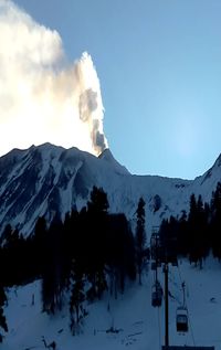 Smoke emitting from volcanic mountain against sky