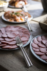 Close-up of food in plate on table