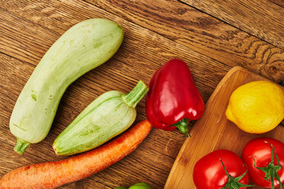 High angle view of chopped vegetables on cutting board