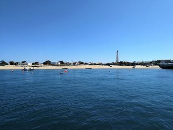 Scenic view of sea against clear blue sky