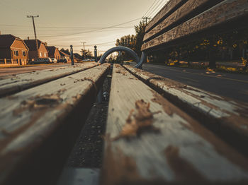 Surface level of railroad tracks in city