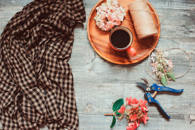 High angle view of coffee on table