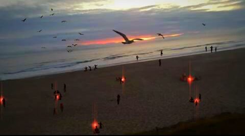 Silhouette birds flying against sky during sunset