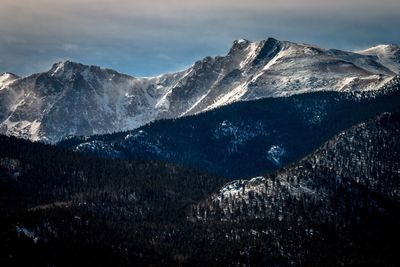 Scenic view of mountains against cloudy sky