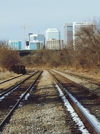 Railway tracks against clear sky