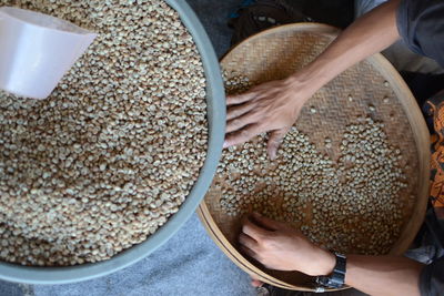 High angle view of person preparing food