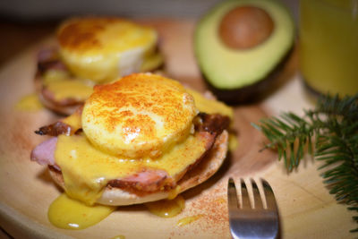 Close-up of breakfast served on table