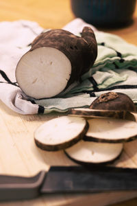 Close-up of radish on table