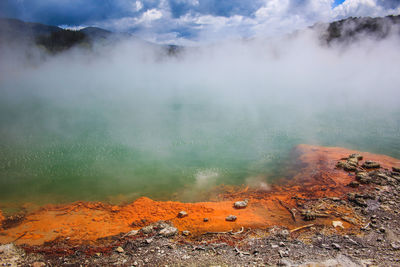 High angle view of volcanic lake