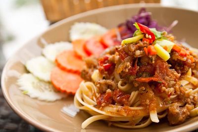 Close-up of pasta in plate