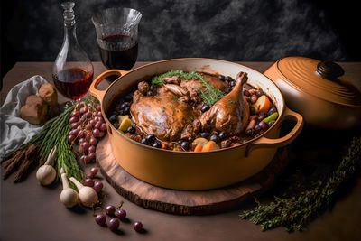 High angle view of food in bowl on table