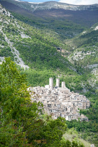 High angle view of castle on mountain