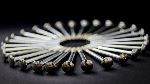 Close-up of coins on table