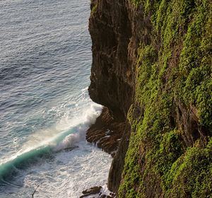 High angle view of rock formation on beach