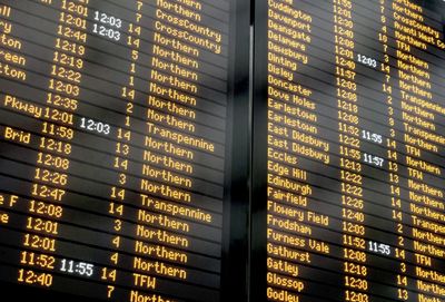 Destinations on a railway information board 