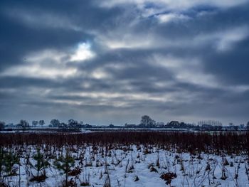 Scenic view of field against sky during winter