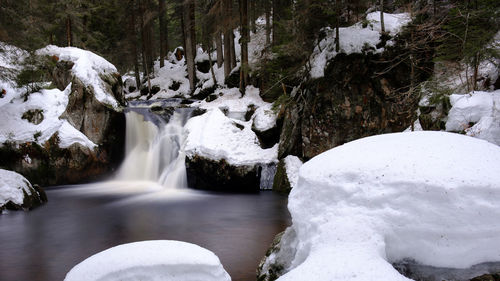 Scenic view of waterfall in winter