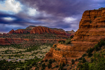 Scenic view of mountain against cloudy sky