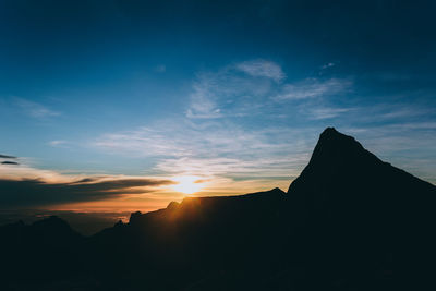 Scenic view of silhouette mountains against sky during sunset