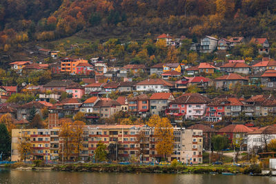 Aerial view of buildings in town