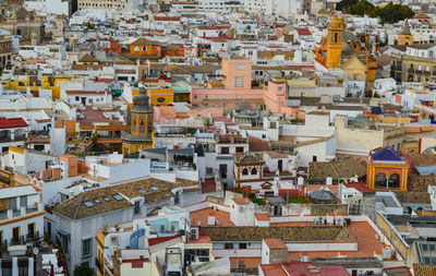 High angle view of buildings in city