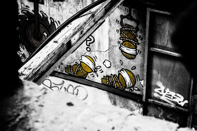 High angle view of graffiti on wall