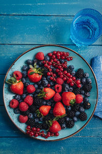 Directly above shot of strawberries in bowl on table