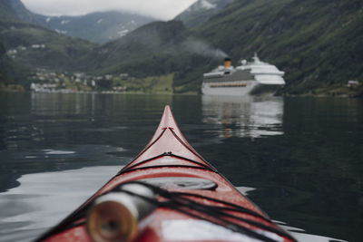 Close-up of kayak in river