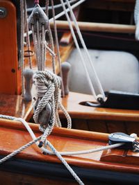 Close-up of rope tied in boat