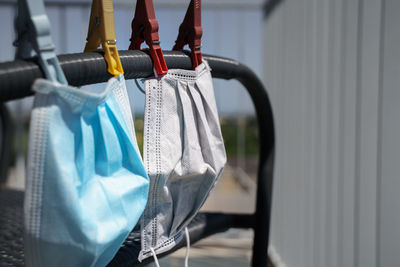 Close-up of clothes drying on clothesline