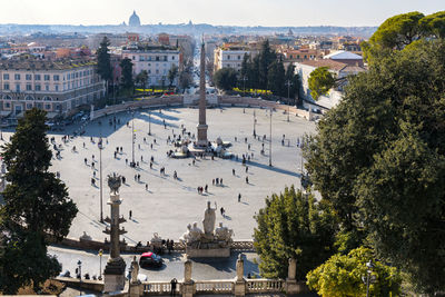 High angle view of city buildings