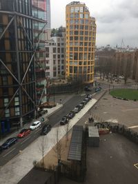 High angle view of cars on road in city