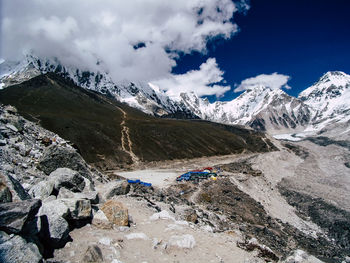 Scenic view of snowcapped mountains against sky