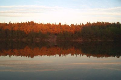Sunset over calm lake