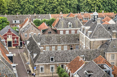 High angle view of buildings in city