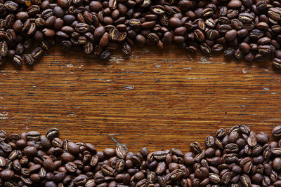 High angle view of coffee beans on table