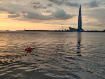 Scenic view of sea against sky during sunset