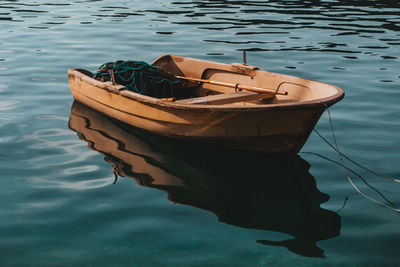 View of boat moored in sea