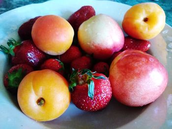 High angle view of apples on table