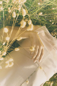 Woman lying among wild plants ii