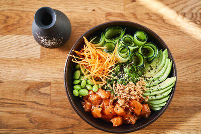 High angle view of food in bowl on table