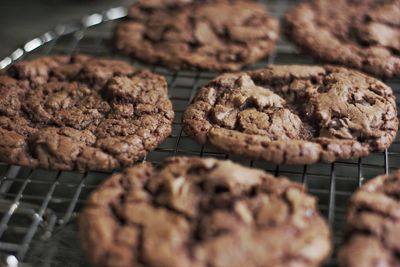 Close-up of cookies on metal grate