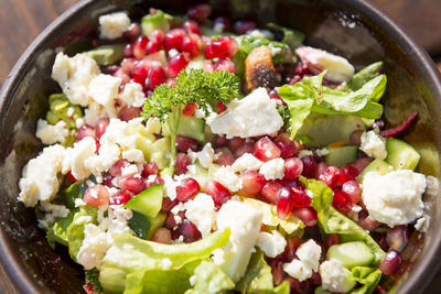 High angle view of chopped salad in bowl