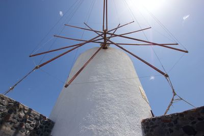 Low angle view of traditional windmill against sky