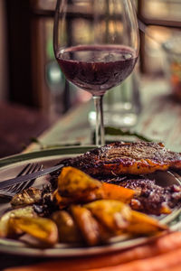 Close-up of food in plate on table