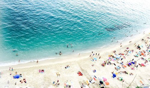 High angle view of people on beach