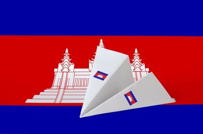 High angle view of flag against building