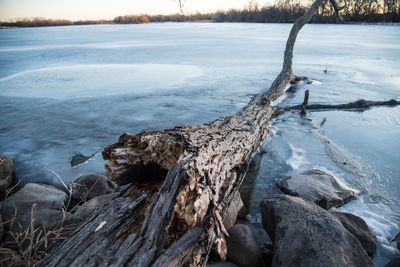 Frozen lake in winter