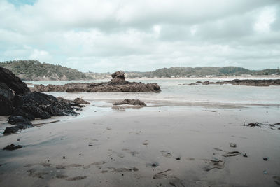 Scenic view of beach against sky